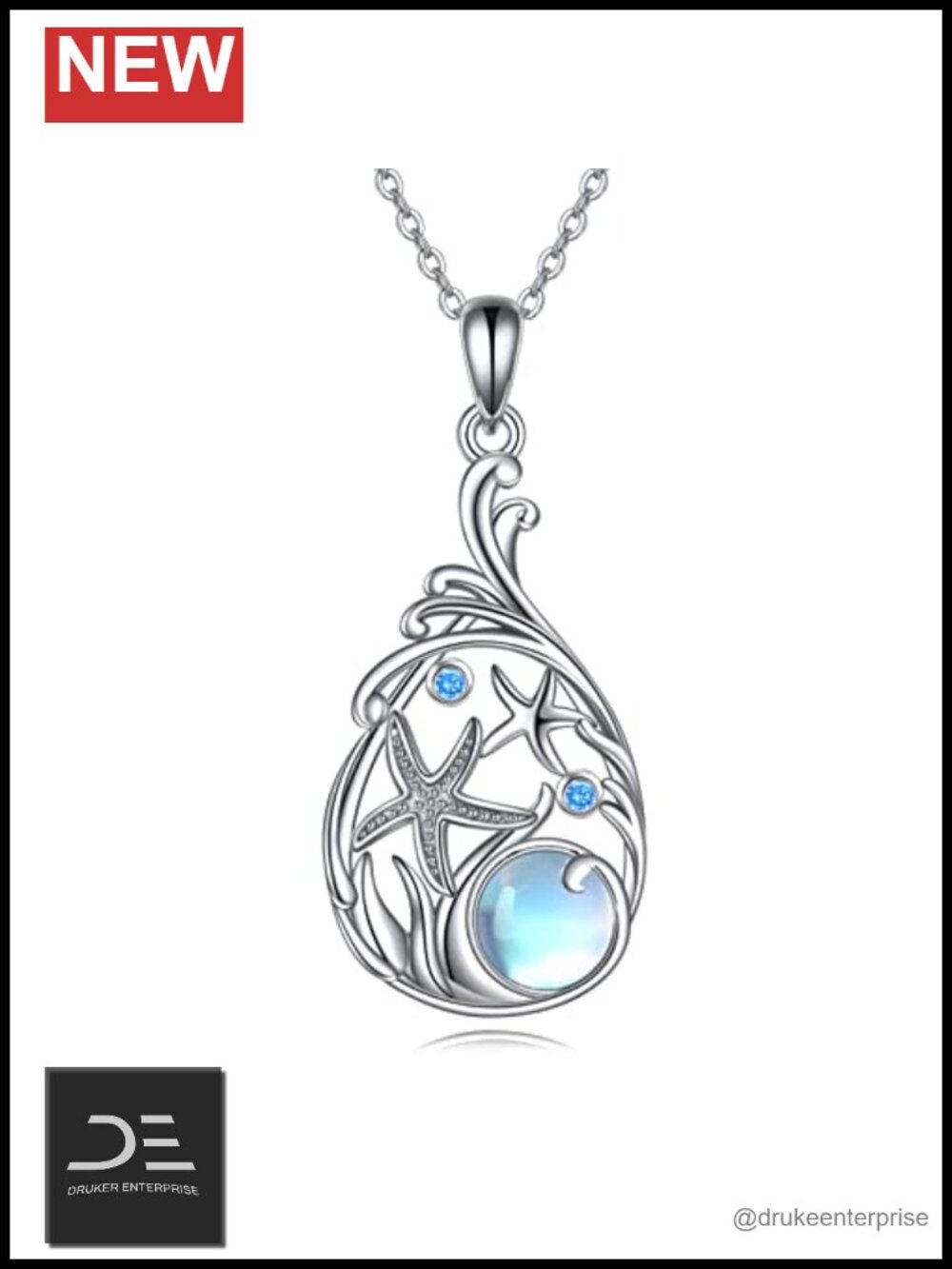 925 Sterling Silver Larimar Pendant Necklace Starfish Charm Ocean Jewelry Gift